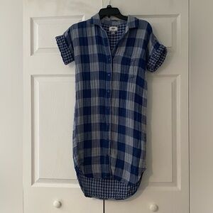 Old Navy Blue Plaid Button Down Dress